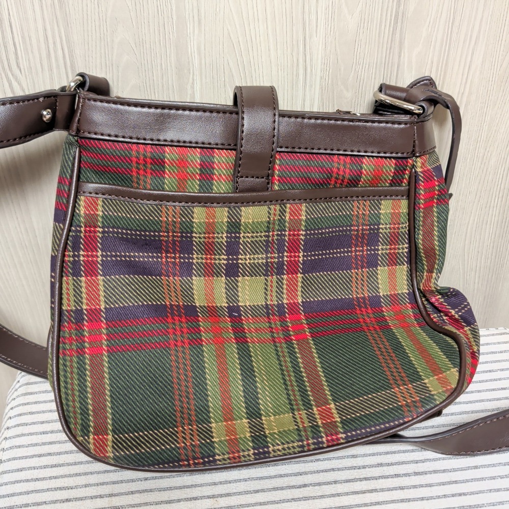 Chaps Milano Plaid Crossbody Bag Medium‎ Green Red Excellent Tartan Preppy Purse - Picture 3 of 12